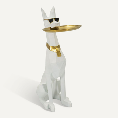 Vide-poche Statue Chien "origami" 74cm Blanc