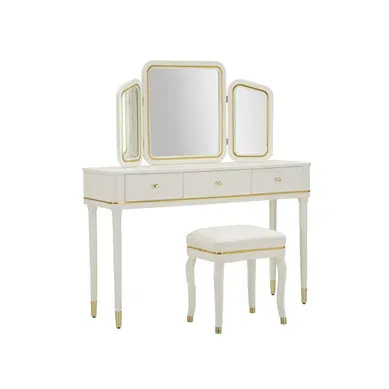 Coiffeuse Avec Miroir et Tabouret "camille" 120cm Blanc