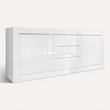 Buffet 2 portes 3 tiroirs BRIGHT blanc laqué Buffet 2 portes 3 tiroirs BRIGHT blanc laqué vue 3/4