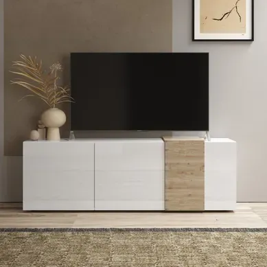 Meuble TV 3 portes 180 cm ROSINE Imitation chêne et blanc Meuble TV 3 portes 180 cm ROSINE Imitation chêne et blanc vue d'ambiance 1
