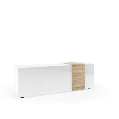 Meuble TV 3 portes 180 cm ROSINE Imitation chêne et blanc Meuble TV 3 portes 180 cm ROSINE Imitation chêne et blanc vue 3/4