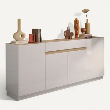 Buffet 4P MAZARIN imitation chêne et blanc brillant Buffet 4P MAZARIN imitation chêne et blanc brillant vue 3/4