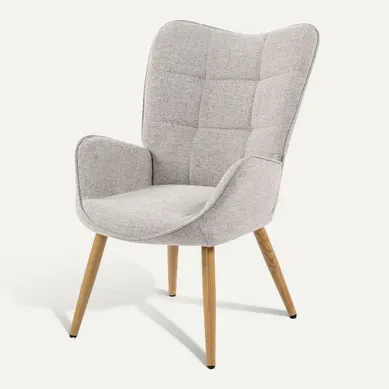 Fauteuil De Salon Scandinave pieds en métal effet bois Rembourré En Tissu Gris Fauteuil De Salon Scandinave pieds en métal effet bois Rembourré En Tissu Gris