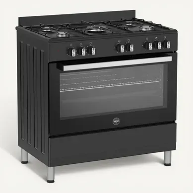 Cuisinière Gaz Pose Libre 90 Cm Noire, 5 Foyers, Four Électrique 95 L Cuisinière Gaz Pose Libre 90 Cm Noire, 5 Foyers, Four Électrique 95 L