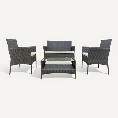 Ensemble D'extérieur Meubles De Jardin Avec Coussins Acier Gris Polyrattan