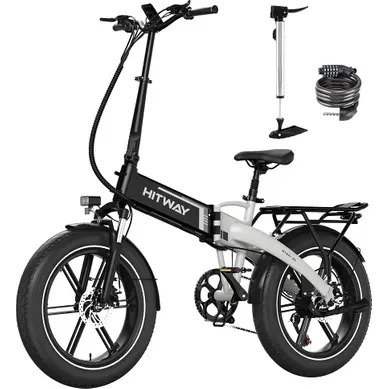 Vélo électrique Pliable 20×4.0 Pneus Larges - Batterie 48v 13ah - 7 Vitesses - Noiretblanc