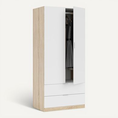 Armoire 2 portes 2 tiroirs LINEA Imitation chêne et blanc Armoire 2 portes 2 tiroirs LINEA Imitation chêne et blanc vue 3/4