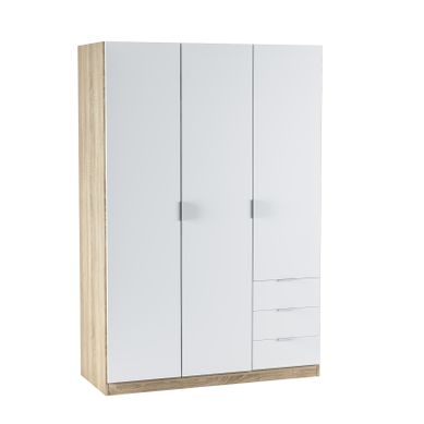 Armoire ZOA 3 tiroirs et 3 portes L. 120 cm Blanc et imitation chêne vue 3/4
