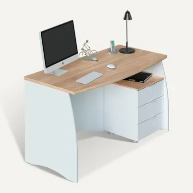 Bureau INK Blanc et imitation chêne vue 3/4