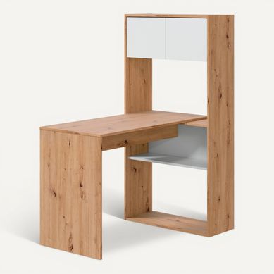 Bureau modulable avec étagères DUO imitation chêne et blanc Bureau modulable avec étagères DUO imitation chêne et blanc vue 3/4