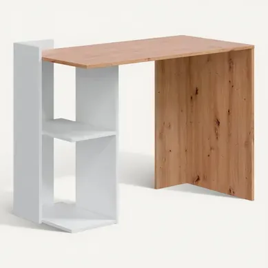 Bureau réversible KENIA imitation chêne et blanc vue 3/4