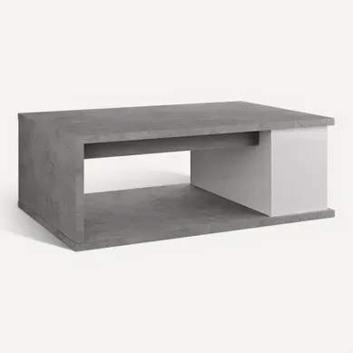 Table basse plateau relevable avec coffre DESPACITO Imitation béton et blanc Table basse plateau relevable avec coffre DESPACITO Imitation béton et blanc vue 3/4
