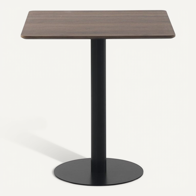 Table En Mélamine Noyer 70x70, Pied Central En Métal Noir Table En Mélamine Noyer 70x70, Pied Central En Métal Noir