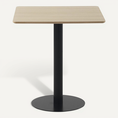 Table En Mélamine Frêne 70x70, Pied Central En Métal Noir Table En Mélamine Frêne 70x70, Pied Central En Métal Noir