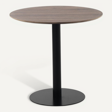 Table En Mélamine Noyer 80 De Diamètre, Pied Central En Métal Noir Table En Mélamine Noyer 80 De Diamètre, Pied Central En Métal Noir