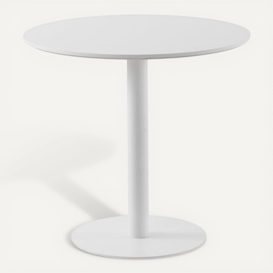 Table En Mélamine Blanche 80 De Diamètre, Pied En Métal Blanc Table En Mélamine Blanche 80 De Diamètre, Pied En Métal Blanc