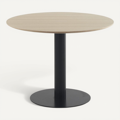 Table En Mélamine Frêne 100 Diamètre, Pied En Métal Noir Table En Mélamine Frêne 100 Diamètre, Pied En Métal Noir