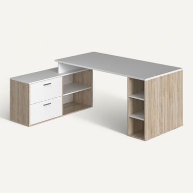Bureau d'angle WRITE Imitation chêne et blanc Bureau d'angle WRITE Imitation chêne et blanc vue 3/4