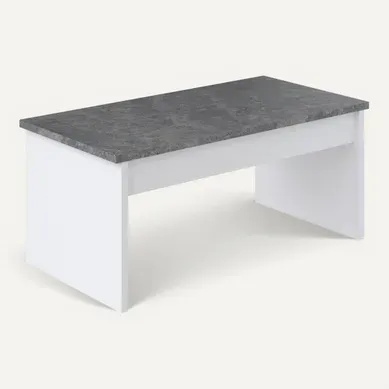Table basse avec plateau relevable YANA Blanc et imitation béton Table basse avec plateau relevable YANA Blanc et imitation béton vue 3/4