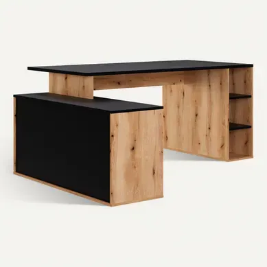 Bureau d'angle WRITE Imitation chêne et noir mat Bureau d'angle WRITE Imitation chêne et noir mat vue 3/4