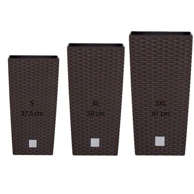 Lot De 3 Pot De Fleurs Rato Square Plastique Ocre Foncé Avec Dêpot (11,4/26,6/49 L)