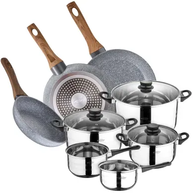 Batterie De Cuisine En Acier Inoxydable De 8 Pièces Avec Poêle À Frire (22,26,28cm) Batterie De Cuisine En Acier Inoxydable De 8 Pièces Avec Poêle À Frire (22,26,28cm)