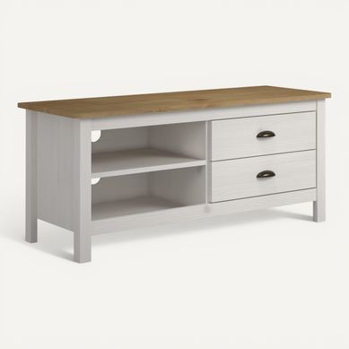 Meuble TV L.110 cm MAYA Bois massif blanc Meuble TV L.110 cm MAYA Bois massif blanc vue 3/4