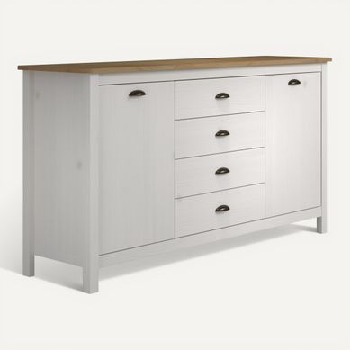 Buffet campagne L.150cm MAYA Bois massif blanc Buffet campagne L.150cm MAYA Bois massif blanc vue 3/4