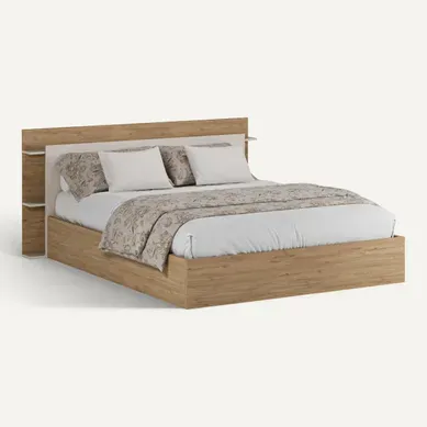 Lit coffre avec sommier relevable 140x190 cm AMELIE imitation chêne et crème Lit coffre avec sommier relevable 140x190 cm AMELIE imitation chêne et crème vue 3/4