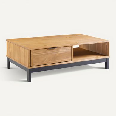 Table basse style atelier BRONX Bois massif et noir Table basse style atelier BRONX Bois massif et noir vue 3/4