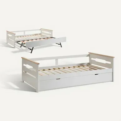 Lit gigogne 2x90x190 cm ELISA - blanc vue 3/4