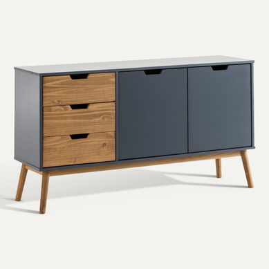 Buffet Java 2 Portes Et 3 Tiroirs Gris Anthracite Et Cire