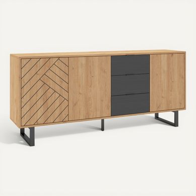 Buffet 3 portes 3 tiroirs 180 cm VANIA imitation chêne Buffet 3 portes 3 tiroirs 180 cm VANIA imitation chêne vue 3/4