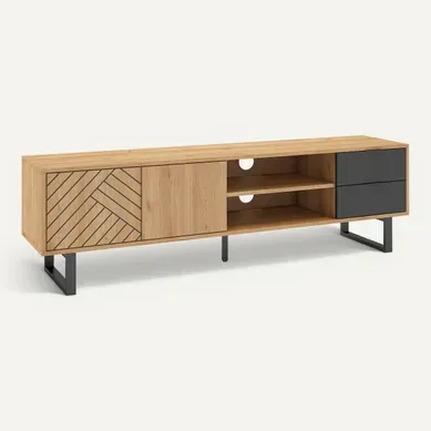 Meuble TV 180 cm VANIA imitation chêne Meuble TV 180 cm VANIA imitation chêne vue 3/4