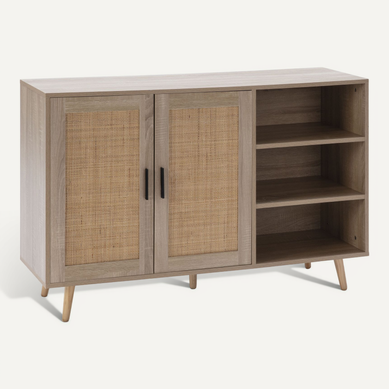 Buffet Dalia 2 Portes Et 3 Niches Couleur Chêne, 120 Cm Longueur