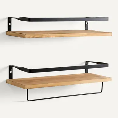 Set De 2 Étagères Murales Xavi Avec Porte-serviettes, Bois De Pin