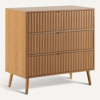 Commode De Nuit Lluvi 3 Tiroirs Coloris Chêne, Largeur 80 Cm Commode De Nuit Lluvi 3 Tiroirs Coloris Chêne, Largeur 80 Cm