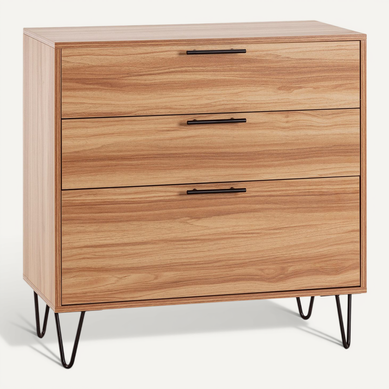 Commode De Nuit Alma 3 Tiroirs, Coloris Bois, Pieds Métal Commode De Nuit Alma 3 Tiroirs, Coloris Bois, Pieds Métal