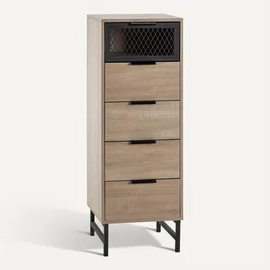 Commode Haute Hera 4 Tiroirs 1 Porte Coloris Bois Commode Haute Hera 4 Tiroirs 1 Porte Coloris Bois