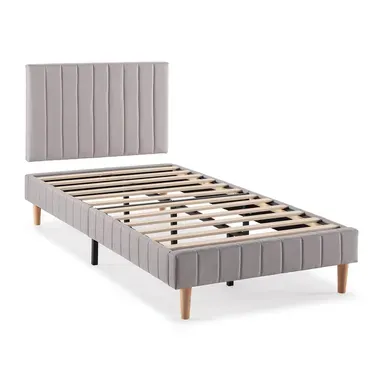 Sommier + Tête De Lit Eris 90x190 Cm Gris Clair