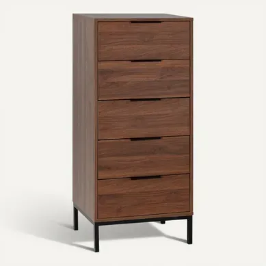 Commode Haute Auri 5 Tiroirs Couleur Noyer Commode Haute Auri 5 Tiroirs Couleur Noyer