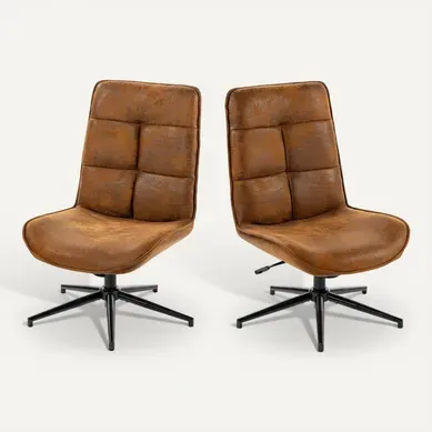 Lot De 2 Fauteuil Salon Pivotant Sur 360°, Réglable En Hauteur, Sans Accoudoirs, En Suédine, Marron