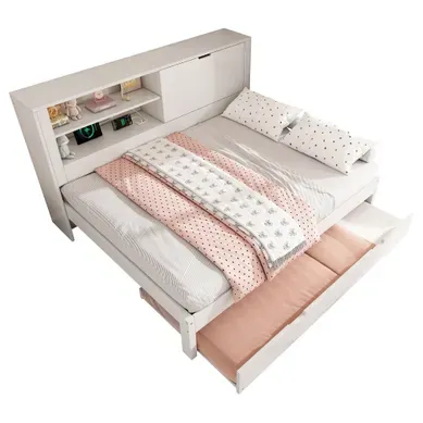 Canapé-lit, 140x190cm, Porte-à-couches 90x190, Panneau Rangement, USB, Lattes, Blanc Canapé-lit, 140x190cm, Porte-à-couches 90x190, Panneau Rangement, USB, Lattes, Blanc