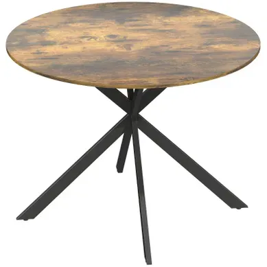 Table à Manger Ronde En Bois Et Métal - Marron Rustique - 100x100x75 Cm