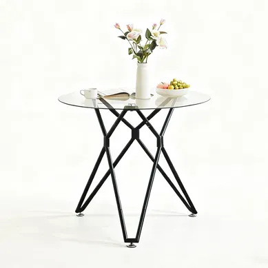 Table à Manger Ronde - Verre Trempé Et Métal - Noir - D.90x78 Cm