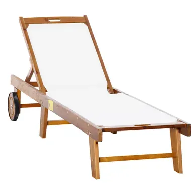 Transat De Jardin - Bois D'acacia - Naturel Et Blanc - 198 X 55 X 88,5 Cm Transat De Jardin - Bois D'acacia - Naturel Et Blanc - 198 X 55 X 88,5 Cm