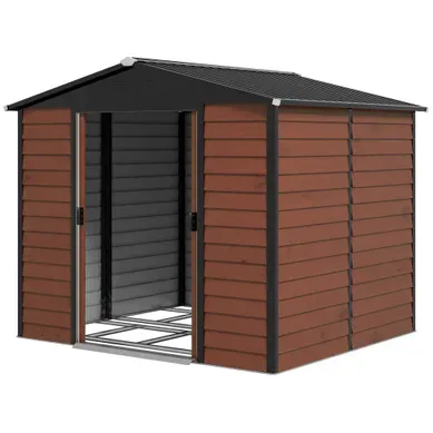 Abri De Jardin En Métal - Teck - 240 X 206 X 198 Cm Abri De Jardin En Métal - Teck - 240 X 206 X 198 Cm