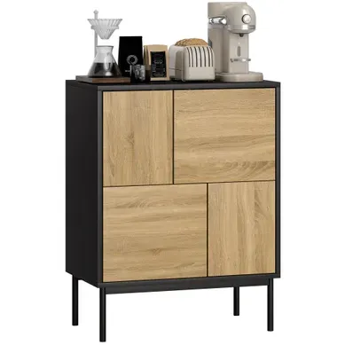 Buffet De Rangement En Mdf Et Métal - Noir Et Bois - 60 X 35 X 78 Cm Buffet De Rangement En Mdf Et Métal - Noir Et Bois - 60 X 35 X 78 Cm
