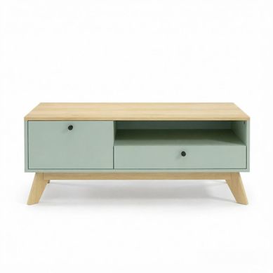 Table Basse En Mdf - Vert Clair Et Chêne - 100 X 50 X 40 Cm