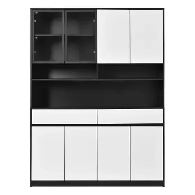 Buffet Haut En Mdf Et Verre - Noir Et Blanc - 120 X 38 X 160 Cm Buffet Haut En Mdf Et Verre - Noir Et Blanc - 120 X 38 X 160 Cm